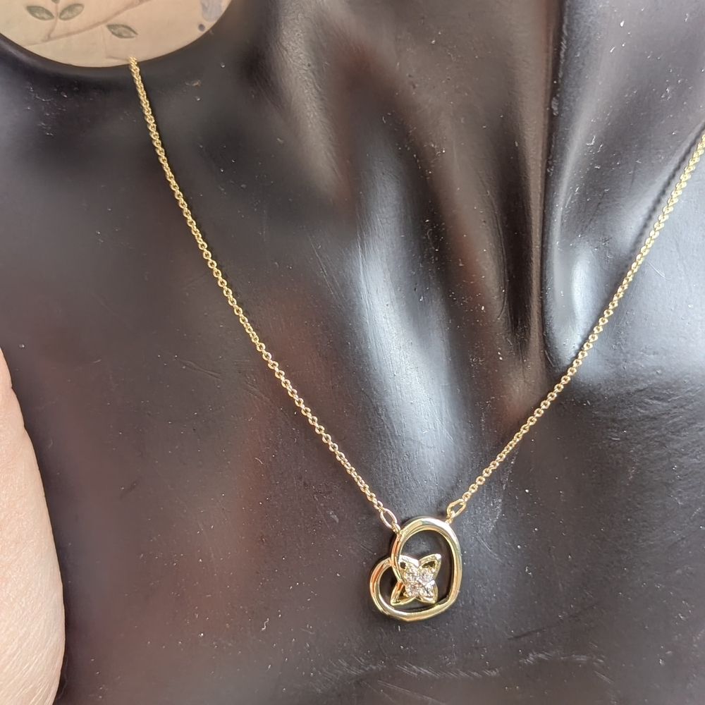 Heart Star Necklace 10 kt gp Gold plated Pendant Crystal Atomic Design